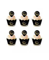 Lot de 24 pièces (12 pics et 12 Entourages) Cupcake "Eid Mubarak"