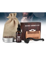 Kit Soin Barbe ( 5 pièces) Huile+Baume+Peigne+Brosse+Sacoche