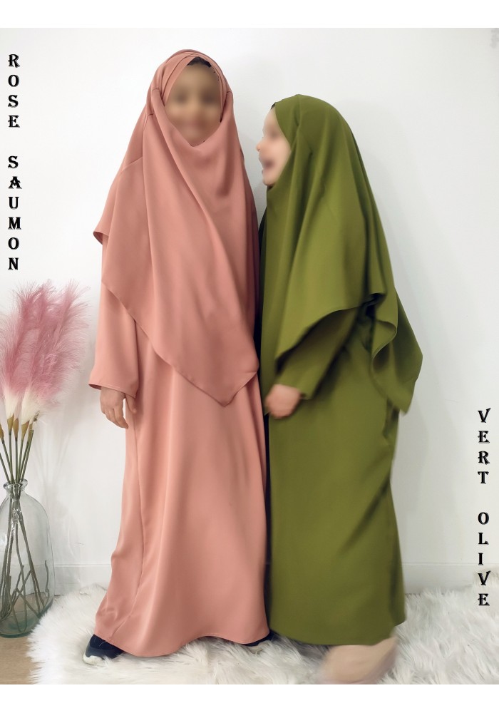 Ensemble abaya et khimar enfant en soie de Médine