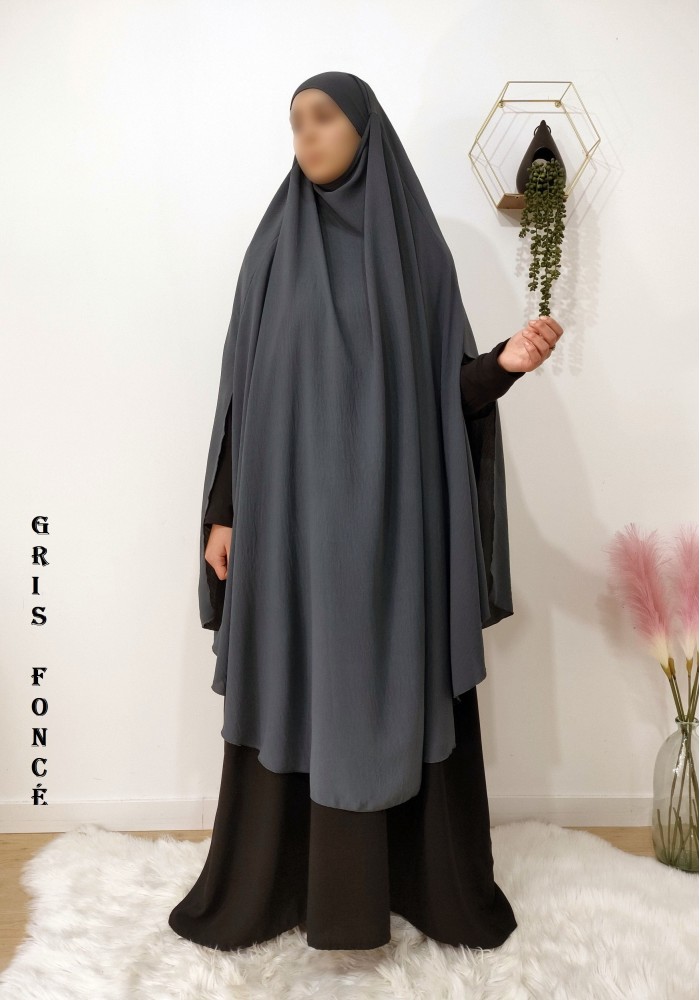 Long Khimar à Fentes en Tissu Jazz – Opaque et Fluide