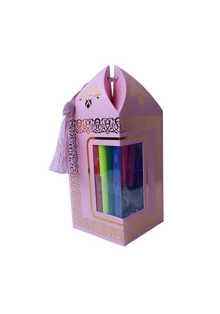 Tapis de prière à colorer (coloriage) avec feutres en couleur pour enfant musulman - Coffret bleu (garçon) ou rose (fille)