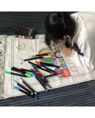 Tapis de prière à colorer (coloriage) avec feutres en couleur pour enfant musulman - Coffret bleu (garçon) ou rose (fille)