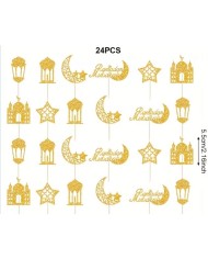 Lot de 24 Décorations Gâteau Ramadan Mubarak Dorées