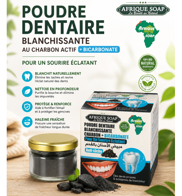 Poudre Dentaire Blanchissante Charbon & Bicarbonate | Dents Blanches