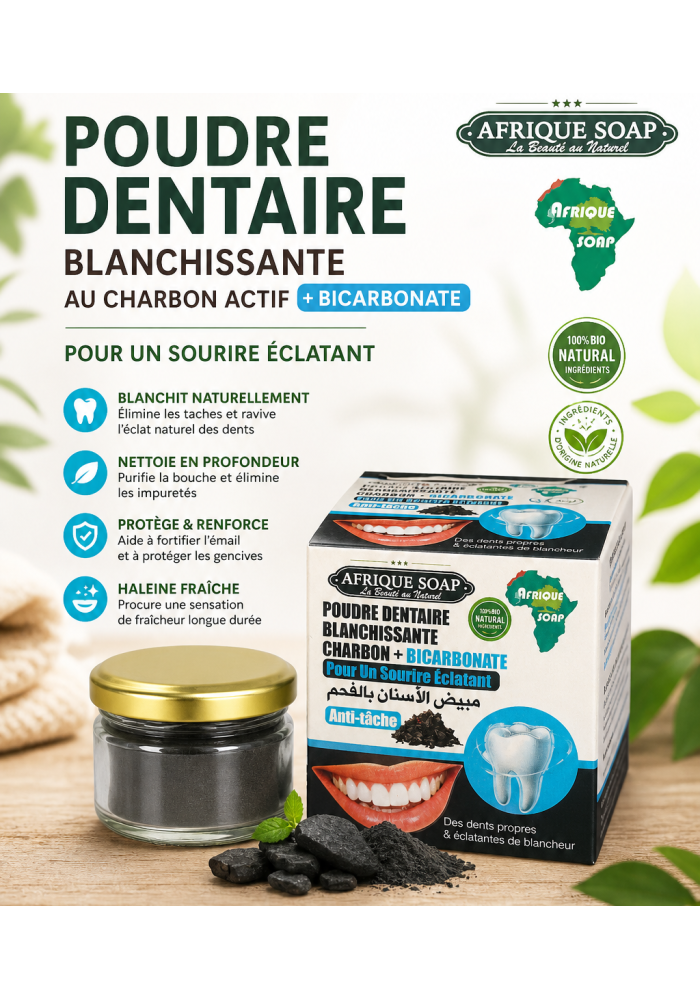 Poudre Dentaire Blanchissante Charbon & Bicarbonate | Dents Blanches