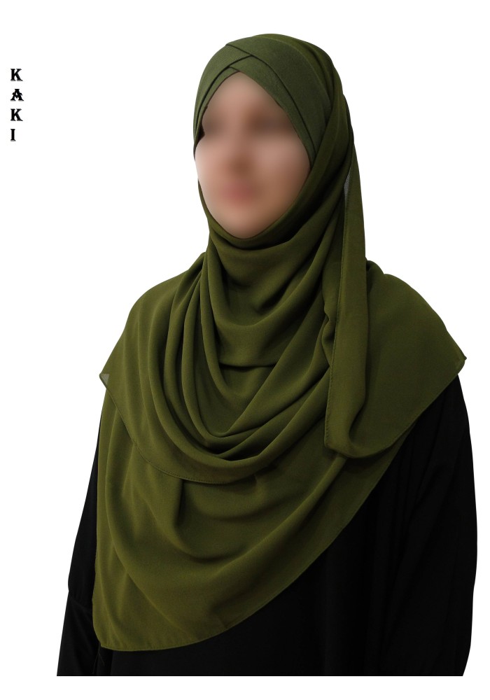 Hijab Malaisien Bonnet Croisé – Châle Intégré