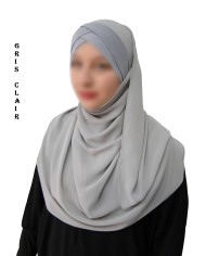 Hijab Malaisien Bonnet Croisé – Châle Intégré