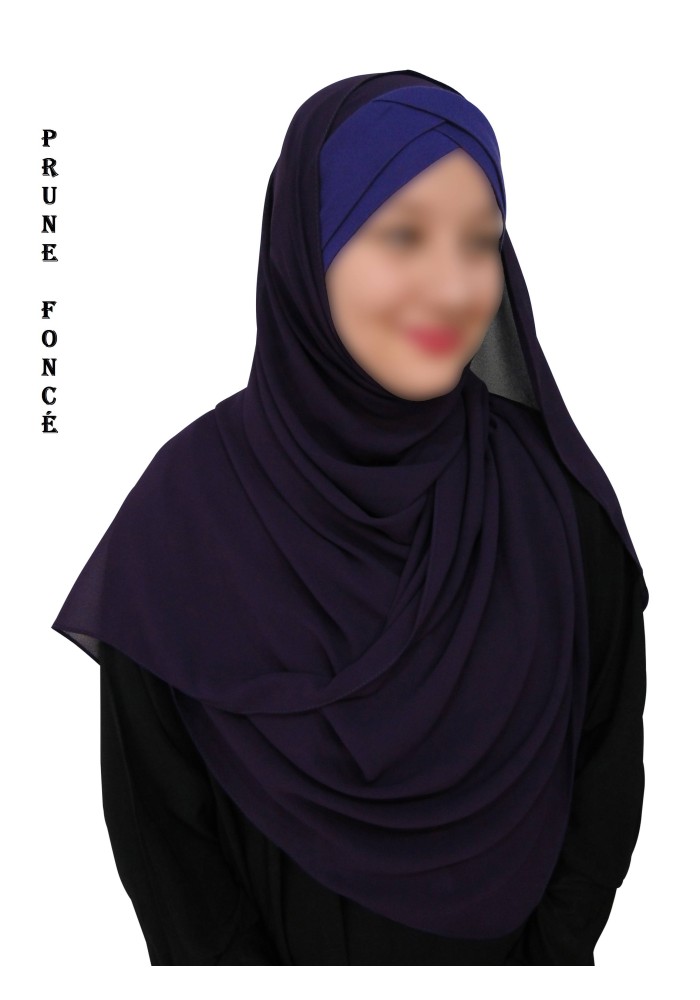 Hijab Malaisien Bonnet Croisé – Châle Intégré